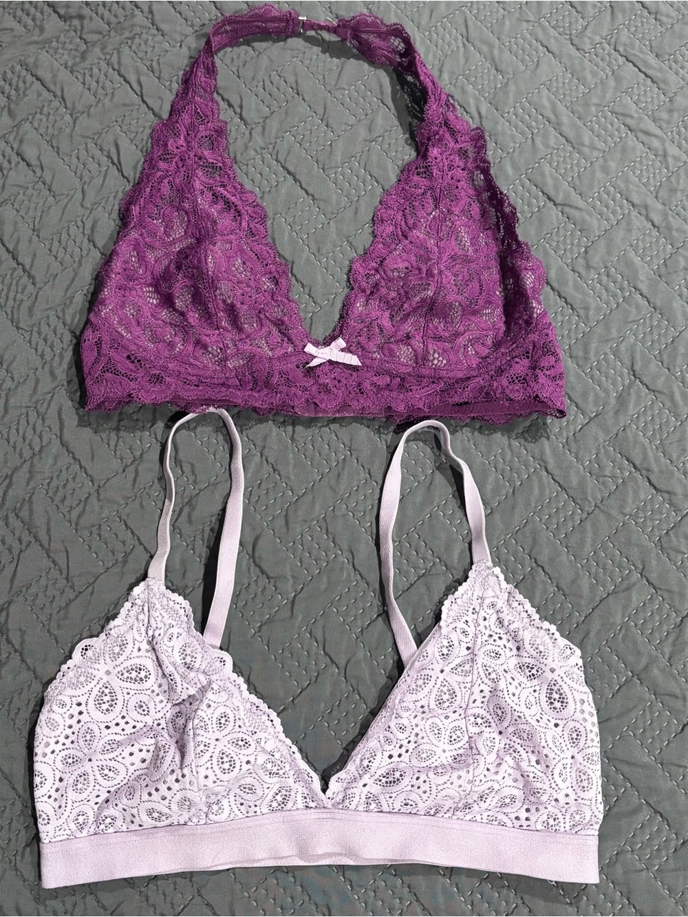 Colsie Lace Bralette Duo in Purple and Light Lavender